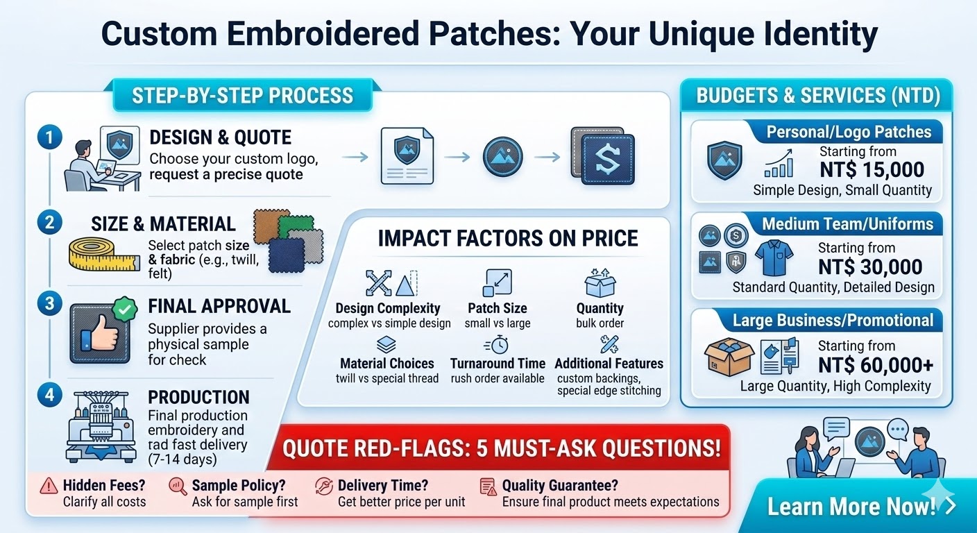 This detailed guide provides a comprehensive breakdown of Embroidered Patch pricing, helping buyers navigate the complexities of custom manufacturing. It explores how various production variables—including patch size, stitch coverage, backing type, and order quantity—directly influence final quotes. By reading this guide, you will learn how to distinguish between budget, balanced, and premium options while identifying common pricing traps and "red flags." Whether you are ordering for a sports team, a corporate brand, or a fashion label, this resource equips you with 8 essential questions to ask your supplier, ensuring you receive high-quality Custom Embroidery that meets your budget and deadline expectations.